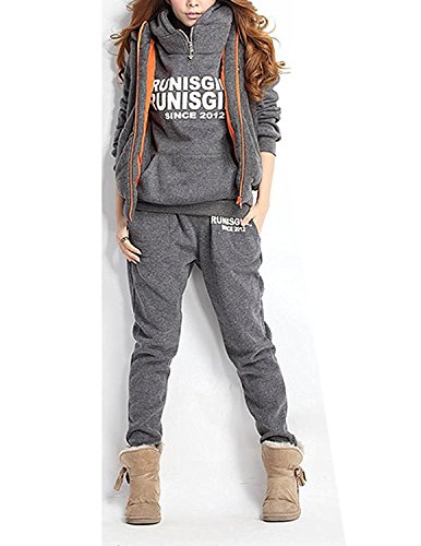 CARINACOCO Mujer 3pcs Chándal Encapuchada Casual Conjuntos Deportivos Otoño Invierno Sudadera con capucha Sweatshirt + Hoodie Chaqueta Chaleco + Pantalones Gris XL CARINACOCO Mujer 3pcs Chándal Encapuchada Casual Conjuntos Deportivos Otoño Invierno Sudadera con capucha Sweatshirt + Hoodie Chaqueta Chaleco + Pantalones Gris XL