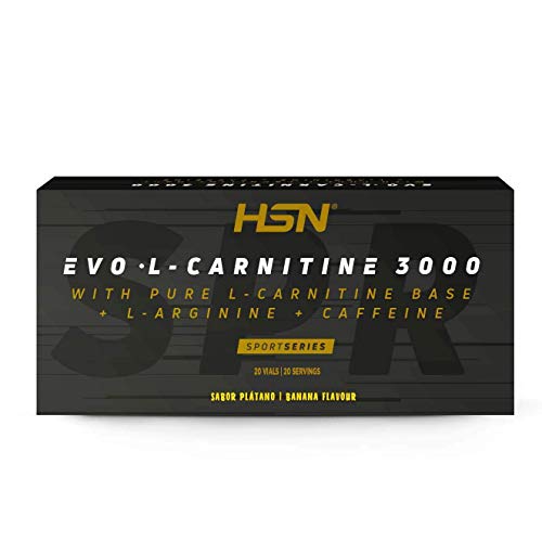 Carnitina Líquida de HSN Evo L Carnitine 3000 | Suplemento para Perder Peso | Fat burner con Arginina + Cafeína | Vegetariano, Sin Gluten, Sin Lactosa, Sabor Banana, 20 Viales de 10ml