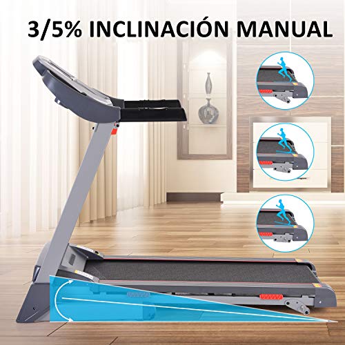 Caroma Cinta de Correr Plegable Portátil, Cinta de Correr para Hogar con Manual Inclinado 2200w, Velocidad hasta 14km/h, Máquina Fitness de 12 Programas & Pulsómetro, 150kg de Peso Máximo, MP3 BT App