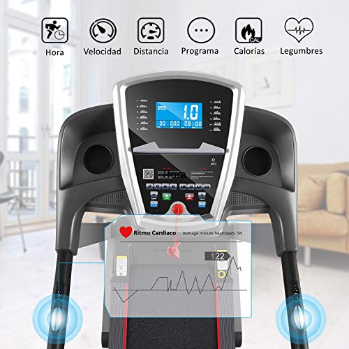 Caroma Cinta de Correr Plegable Portátil, Cinta de Correr para Hogar con Manual Inclinado 2200w, Velocidad hasta 14km/h, Máquina Fitness de 12 Programas & Pulsómetro, 150kg de Peso Máximo, MP3 BT App Caroma Cinta de Correr Plegable Portátil, Cinta de Correr para Hogar con Manual Inclinado 2200w, Velocidad hasta 14km/h, Máquina Fitness de 12 Programas & Pulsómetro, 150kg de Peso Máximo, MP3 BT App