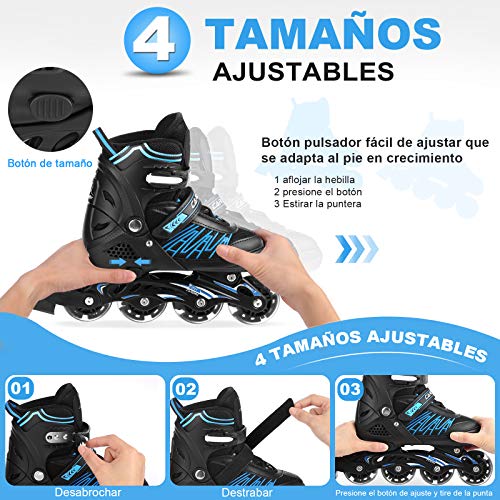 Caroma Patines en línea con 8 Ruedas LED Luminosas para Exteriores, Patines Ajustables de 4 tamaños para niños, Mujeres y Hombres (Azul, L(38-41))