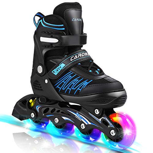 Caroma Patines en línea con 8 Ruedas LED Luminosas para Exteriores, Patines Ajustables de 4 tamaños para niños, Mujeres y Hombres (Azul, L(38-41))