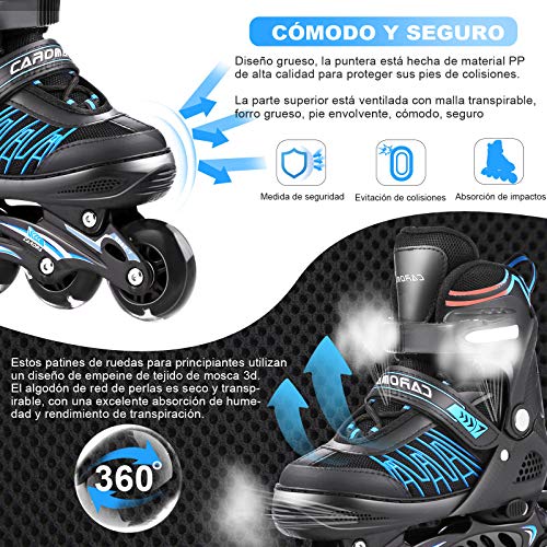 Caroma Patines en línea con 8 Ruedas LED Luminosas para Exteriores, Patines Ajustables de 4 tamaños para niños, Mujeres y Hombres (Azul, L(38-41))