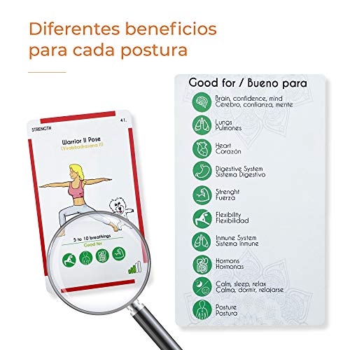 Cartas de Yoga/Pack de 100 Yoga Cards para Todos los Niveles: Principiantes y avanzados, Tarjetas con secuencias ilustradas de posturas para Hacer Yoga en casa Tanto Adultos como niños