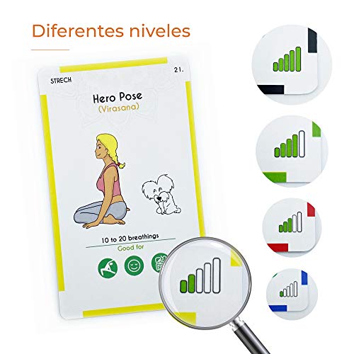 Cartas de Yoga/Pack de 100 Yoga Cards para Todos los Niveles: Principiantes y avanzados, Tarjetas con secuencias ilustradas de posturas para Hacer Yoga en casa Tanto Adultos como niños