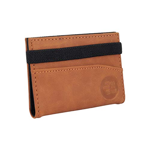 Cartera pequeña y Original con Seguridad RFID. Tarjetero Billetero Minimalista para Hombre y Mujer con Capacidad para 12 Tarjetas y Billetes. GOANSEE (Camel)