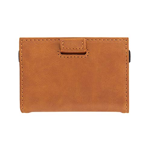 Cartera pequeña y Original con Seguridad RFID. Tarjetero Billetero Minimalista para Hombre y Mujer con Capacidad para 12 Tarjetas y Billetes. GOANSEE (Camel)