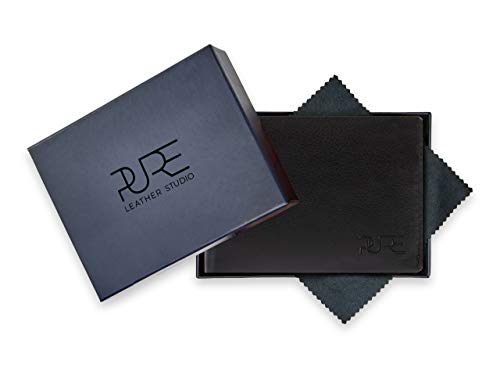 Cartera Zeta Tarjetero de Hombre de Piel auténtica con protección RFID I Billetero Fino sin Monedero I Cuero Negro