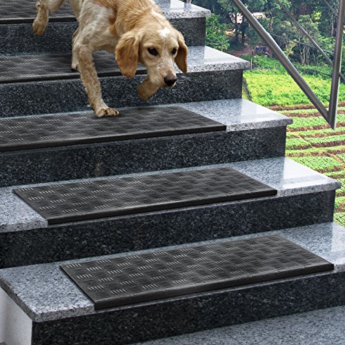 casa pura Alfombras de Goma Escaleras - Peldaños de Goma | Madras - 5pz | 100% Impermeables | Antideslizantes, Resistencia UV | Excelente adherencia (Negra,25x75 cm)