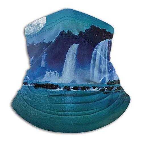 Cascada bajo la luz de la Luna Luna Llena Naturaleza Noche Estampado Azul Marino Turquesa Oscuro Cuello Calentador Cuello pasamontañas Cascada bajo la luz de la Luna Luna Llena Naturaleza Noche Estampado Azul Marino Turquesa Oscuro Cuello Calentador Cuello pasamontañas