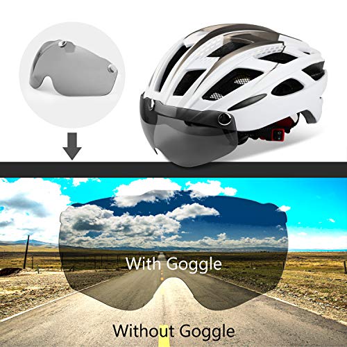 Casco bicicleta/Casco Bicic con luz,Certificado CE, casco bicicleta adulto con Visera Magnética Desmontable Gafas de Protección Super Light Casco Integral de Bicicleta Skateboarding Ski & Snowboard