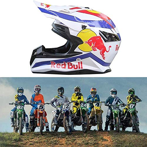 Casco De Motocross, Casco De Bicicleta Para Niños, Juego De Casco De Bicicleta, Certificación DOT, Estilo Fresco, Liberación Rápida, Forro Desmontable, Gafas Gratis, Red Bull C,XL=61-62CM