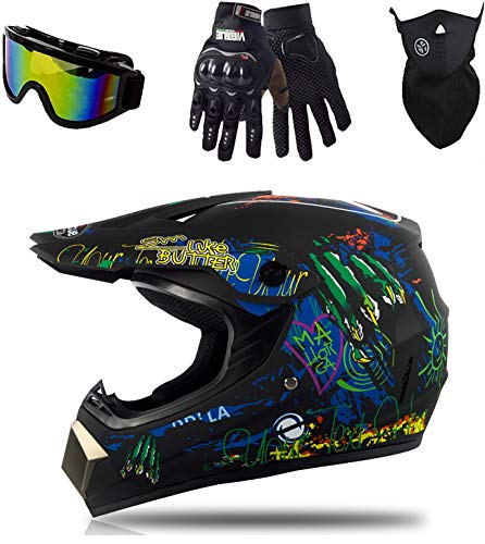 Casco De Motocross, Casco De Bicicleta Para Niños, Juego De Casco De Bicicleta, Certificación DOT, Estilo Fresco, Liberación Rápida, Forro Desmontable, Gafas Gratis, Red Bull C,XL=61-62CM