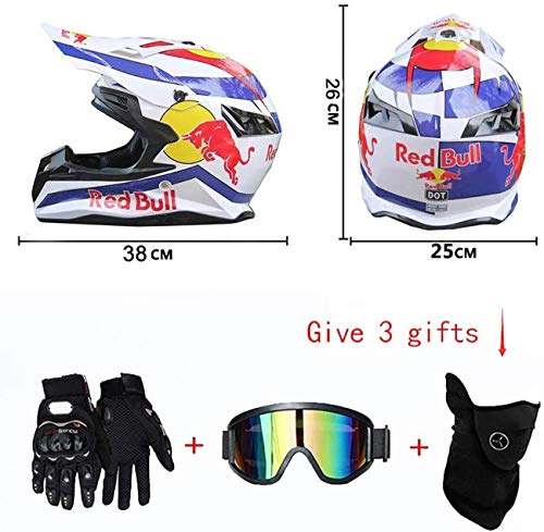 Casco De Motocross, Casco De Bicicleta Para Niños, Juego De Casco De Bicicleta, Certificación DOT, Estilo Fresco, Liberación Rápida, Forro Desmontable, Gafas Gratis, Red Bull C,XL=61-62CM