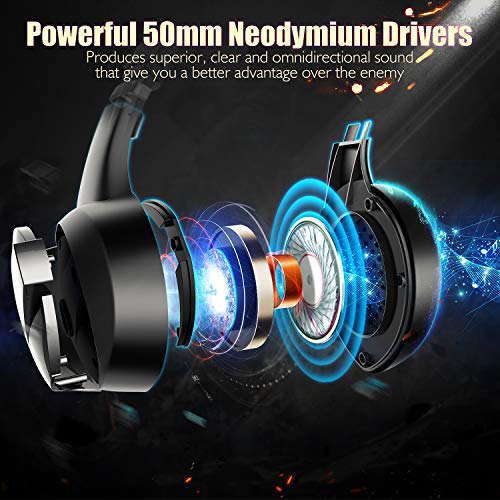Cascos PS4, Auriculares con Micrófono Flexible, 50mm Driver Estéreo Envolventes, Orejeras Cómodas Iluminación RGB para PS4 Xbox One PC Tablet Cascos PS4, Auriculares con Micrófono Flexible, 50mm Driver Estéreo Envolventes, Orejeras Cómodas Iluminación RGB para PS4 Xbox One PC Tablet