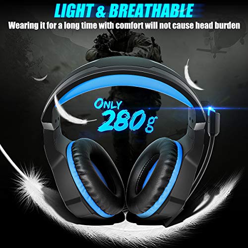 Cascos PS4 con Micrófono Flexible para Xbox One PC Nintendo PS4 Tableta Laptop, Auriculares con Premium Stereo, Orejeras Acolchadas Ligero Cómodo y Diadema Ajustable, Iluminación RGB