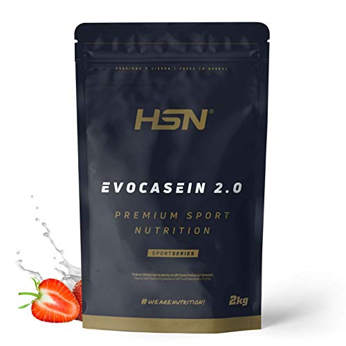 Caseína Micelar de HSN Evocasein 2.0 | Proteína para Antes de Dormir, Liberación Lenta de Aminoácidos durante la Noche | Vegetariana, Sin Gluten, Sabor Fresa, 2 Kg