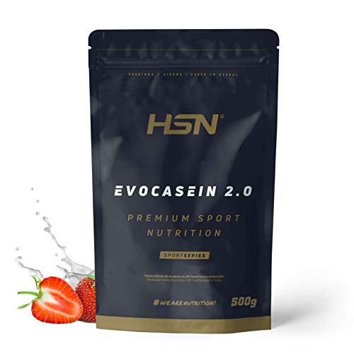 Caseína Micelar de HSN Evocasein 2.0 | Proteína para Antes de Dormir, Liberación Lenta de Aminoácidos durante la Noche | Vegetariana, Sin Gluten, Sabor Fresa, 500 gr