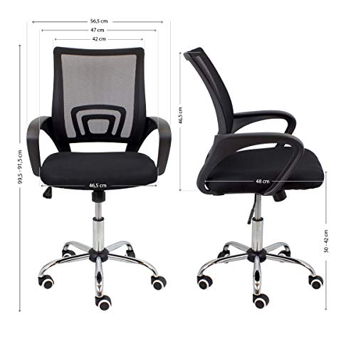 CashOffice - Silla de Escritorio Ergonómica, Silla de Oficina Giratoria con Respaldo Transpirable (Negro)