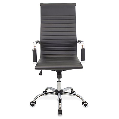 CashOffice - Silla de Oficina PU, Silla de Escritorio Giratoria y Regulable en altura (Varios Colores) (Negra)