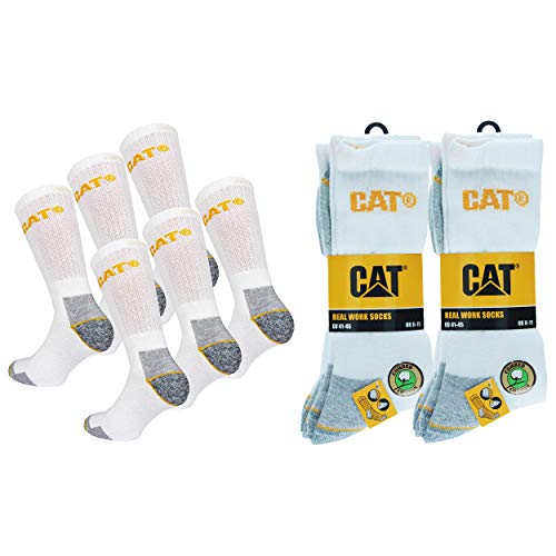 Caterpillar - Calcetines de trabajo de Algodón para hombres, reforzados en el talón y la punta, (Blanco, 41-45), 6 Pares