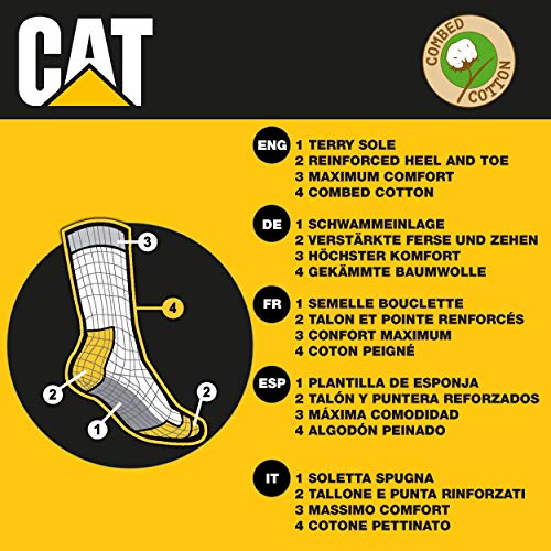 Caterpillar - Calcetines de trabajo de Algodón para hombres, reforzados en el talón y la punta, (Blanco, 41-45), 6 Pares