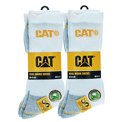 Caterpillar - Calcetines de trabajo de Algodón para hombres, reforzados en el talón y la punta, (Blanco, 41-45), 6 Pares