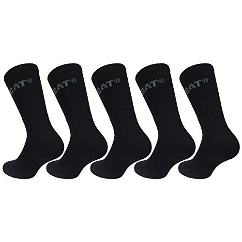 Caterpillar Performance Socks 5 Pares Calcetines Hombre, Algodón, Puntera Talón Reforzados (Negro, 39-42)