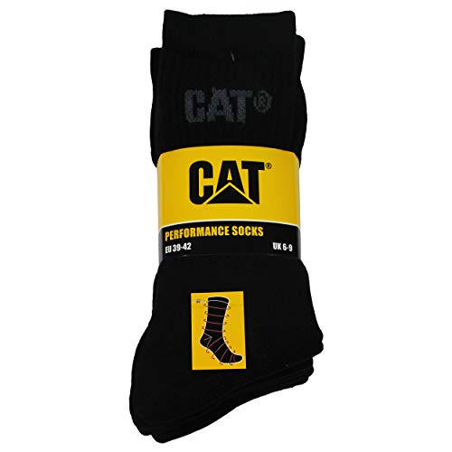 Caterpillar Performance Socks 5 Pares Calcetines Hombre, Algodón, Puntera Talón Reforzados (Negro, 39-42)