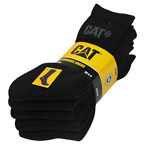 Caterpillar Performance Socks 5 Pares Calcetines Hombre, Algodón, Puntera Talón Reforzados (Negro, 39-42)