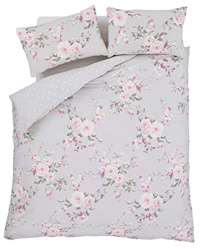 Catherine Lansfield Canterbury Easy Care - Juego de Funda nórdica para Cama Grande, Color Gris