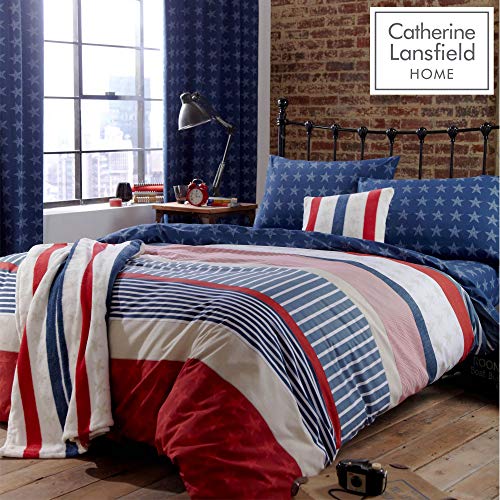 Catherine Lansfield Stars and Stripes - Juego de funda nórdica y funda de almohada (135 x 200 cm y 50 x 75 cm) para cama individual, diseño de barras y estrellas, color azul, rojo y blanco