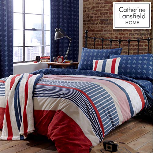 Catherine Lansfield Stars and Stripes - Juego de funda nórdica y funda de almohada (135 x 200 cm y 50 x 75 cm) para cama individual, diseño de barras y estrellas, color azul, rojo y blanco Catherine Lansfield Stars and Stripes - Juego de funda nórdica y funda de almohada (135 x 200 cm y 50 x 75 cm) para cama individual, diseño de barras y estrellas, color azul, rojo y blanco