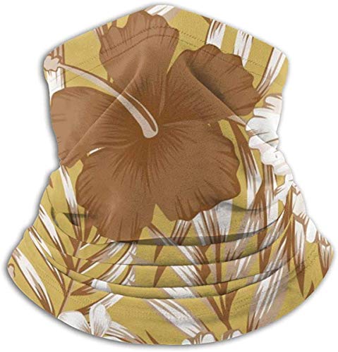 Cathycathy Hibiscus Brown Palm Leaves Gold Neck Warmer Gaiter Bufanda de Boca a Prueba de Viento para Hombres Mujeres