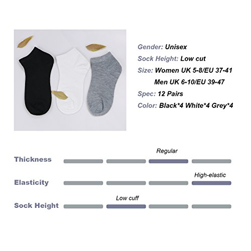 Caudblor 12 Pares No Show calcetines de corte bajo para hombres y mujeres, blanco/gris/negro-Hombre Caudblor 12 Pares No Show calcetines de corte bajo para hombres y mujeres, blanco/gris/negro-Hombre