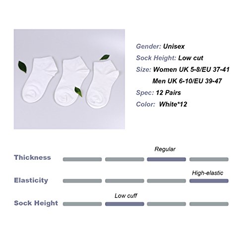 Caudblor 12 Pares No Show calcetines de corte bajo para hombres y mujeres, Blanco/Hombre Caudblor 12 Pares No Show calcetines de corte bajo para hombres y mujeres, Blanco/Hombre
