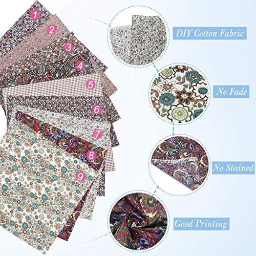 CAVEEN 9 Piezas 50 cm x 50 cm Tela de Algodón con Estampado Floral, con Cinta elástica y Puente de la Nariz,para Costura, Manualidades, Álbumes de Recortes y Manualidades (Marrón, 50 x 50cm) CAVEEN 9 Piezas 50 cm x 50 cm Tela de Algodón con Estampado Floral, con Cinta elástica y Puente de la Nariz,para Costura, Manualidades, Álbumes de Recortes y Manualidades (Marrón, 50 x 50cm)