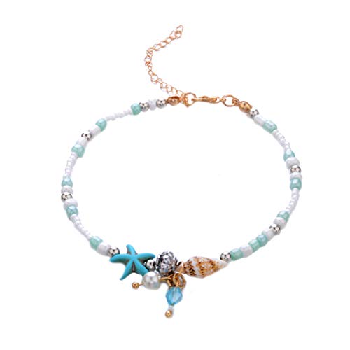 CAVIVIUK - Tobillera de perlas de estrella de mar para mujer, hecha a mano, diseño de estrella de mar, Plástico/resina., Dorado, As description