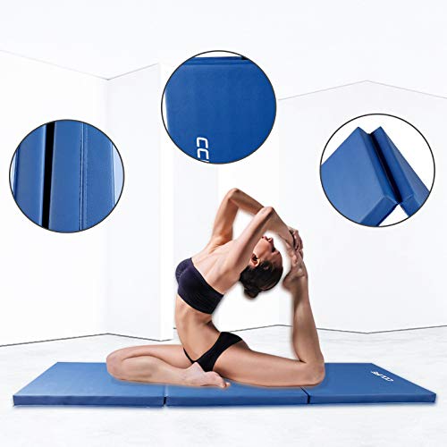 CCLIFE Colchoneta Plegable de Espuma para Gimnasia Yoga Deportiva Yoga estrilla Triple Plegable 180/60/5cm, Color:180x60x5cm Azul