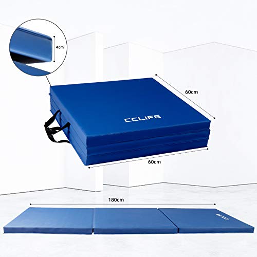 CCLIFE Colchoneta Plegable de Espuma para Gimnasia Yoga Deportiva Yoga estrilla Triple Plegable 180/60/5cm, Color:180x60x5cm Azul