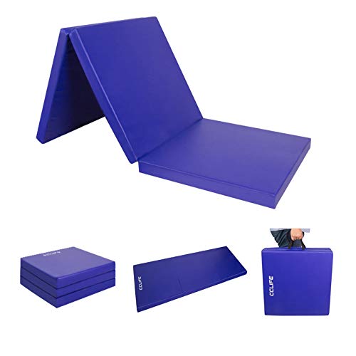 CCLIFE Colchoneta Plegable de Espuma para Gimnasia Yoga Deportiva Yoga estrilla Triple Plegable 180/60/5cm, Color:Azul