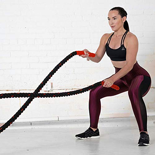 CCLIFE Cuerda de Batalla Entrenamiento Battle Rope Cuerda Batalla Crossfit 9m 12m 15m Diámetro 38mm, Tamaño:9M Cuerda Batalla Negra con Roja CCLIFE Cuerda de Batalla Entrenamiento Battle Rope Cuerda Batalla Crossfit 9m 12m 15m Diámetro 38mm, Tamaño:9M Cuerda Batalla Negra con Roja