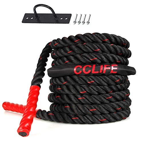 CCLIFE Cuerda de Batalla Entrenamiento Battle Rope Cuerda Batalla Crossfit 9m 12m 15m Diámetro 38mm, Tamaño:9M Cuerda Batalla Negra con Roja