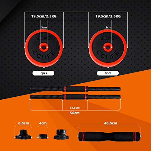 CCLIFE Mancuernas 2en1 y Barra Ajustable, Pesas Hierro Mancuernas Hierro de 20 kg / 40 kg