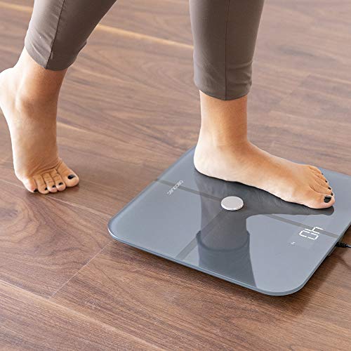 Cecotec Báscula de baño Healthy Pro Dark Grey Pro. App, Conectividad Bluetooth, Barra con sensores para medición bioimpedancia, 15 Parámetros, Diseño extraplano Cecotec Báscula de baño Healthy Pro Dark Grey Pro. App, Conectividad Bluetooth, Barra con sensores para medición bioimpedancia, 15 Parámetros, Diseño extraplano