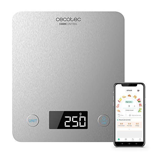Cecotec Báscula de Cocina Cook Control 10000 Connected con App, Acabado en Acero INOX, precisión de 1 gr, Capacidad de 5 kg, Pantalla LCD, diseño extraplano, Recubrimiento antihuellas Cecotec Báscula de Cocina Cook Control 10000 Connected con App, Acabado en Acero INOX, precisión de 1 gr, Capacidad de 5 kg, Pantalla LCD, diseño extraplano, Recubrimiento antihuellas