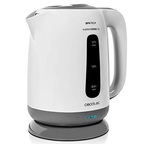 Cecotec Hervidor de Agua Eléctrico ThermoSense 170. 1,7 litros, Libre de BPA, 2200 W de Potencia, Base 360º, Filtro Antical Desmontable, Doble Sistema de Seguridad, Plástico Cecotec Hervidor de Agua Eléctrico ThermoSense 170. 1,7 litros, Libre de BPA, 2200 W de Potencia, Base 360º, Filtro Antical Desmontable, Doble Sistema de Seguridad, Plástico