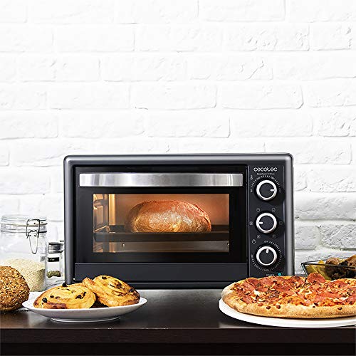 Cecotec Horno de sobremesa con piedra para pizza.Multifunción de sobremesa con 26 litros. Ideal para pizzas. Cocina por convección.Luz interior y puerta con doble cristal. 1500 W. Bake&Toast 570