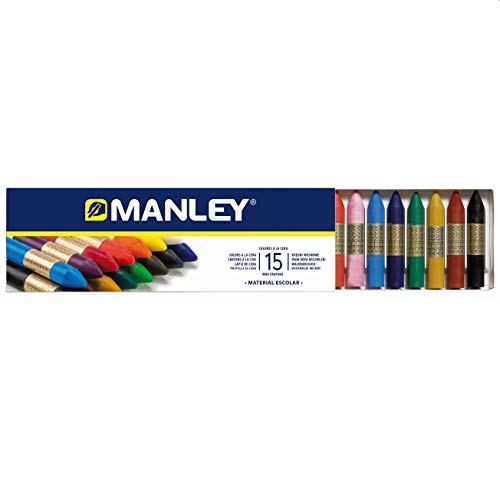 Ceras Manley 15 Unidades - Caja de Cera Profesional y Ceras para Niños - Ceras de Colores para Material Escolar - Blandas, Fabricacion Artesanal, Amplia Gama de Colores