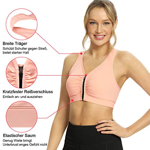 Cevapro Sujetador deportivo para mujer, sujeción fuerte, con cremallera, sin aros e insertos para yoga, fitness, deporte y entrenamiento rosa M Cevapro Sujetador deportivo para mujer, sujeción fuerte, con cremallera, sin aros e insertos para yoga, fitness, deporte y entrenamiento rosa M